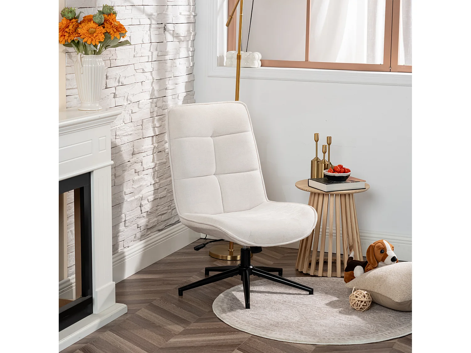 Fauteuil pivotant réglable en hauteur sans accoudoir en chenille style moderne,CHARLOTTE