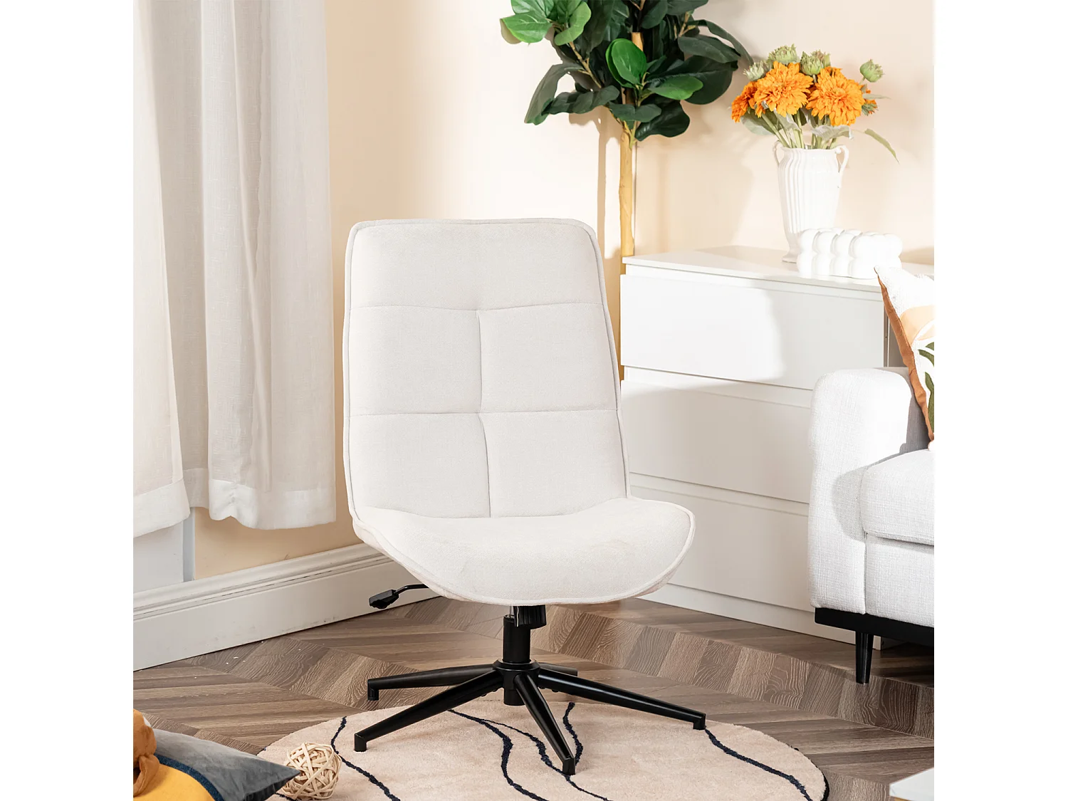 Fauteuil pivotant réglable en hauteur sans accoudoir en chenille style moderne,CHARLOTTE