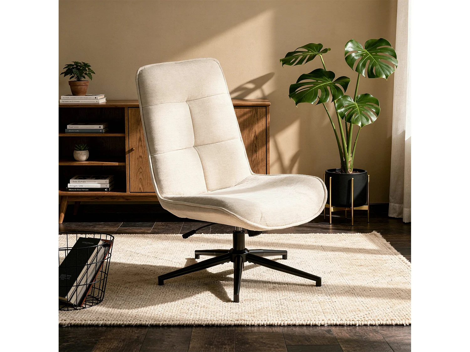 Fauteuil pivotant réglable en hauteur sans accoudoir en chenille style moderne,CHARLOTTE