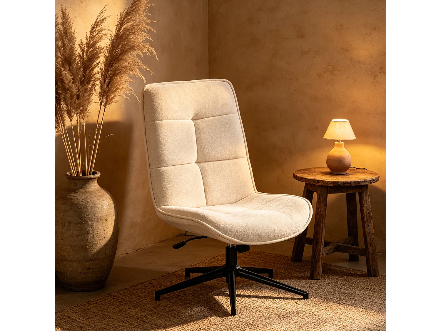 Fauteuil pivotant réglable en hauteur sans accoudoir en chenille style moderne,CHARLOTTE