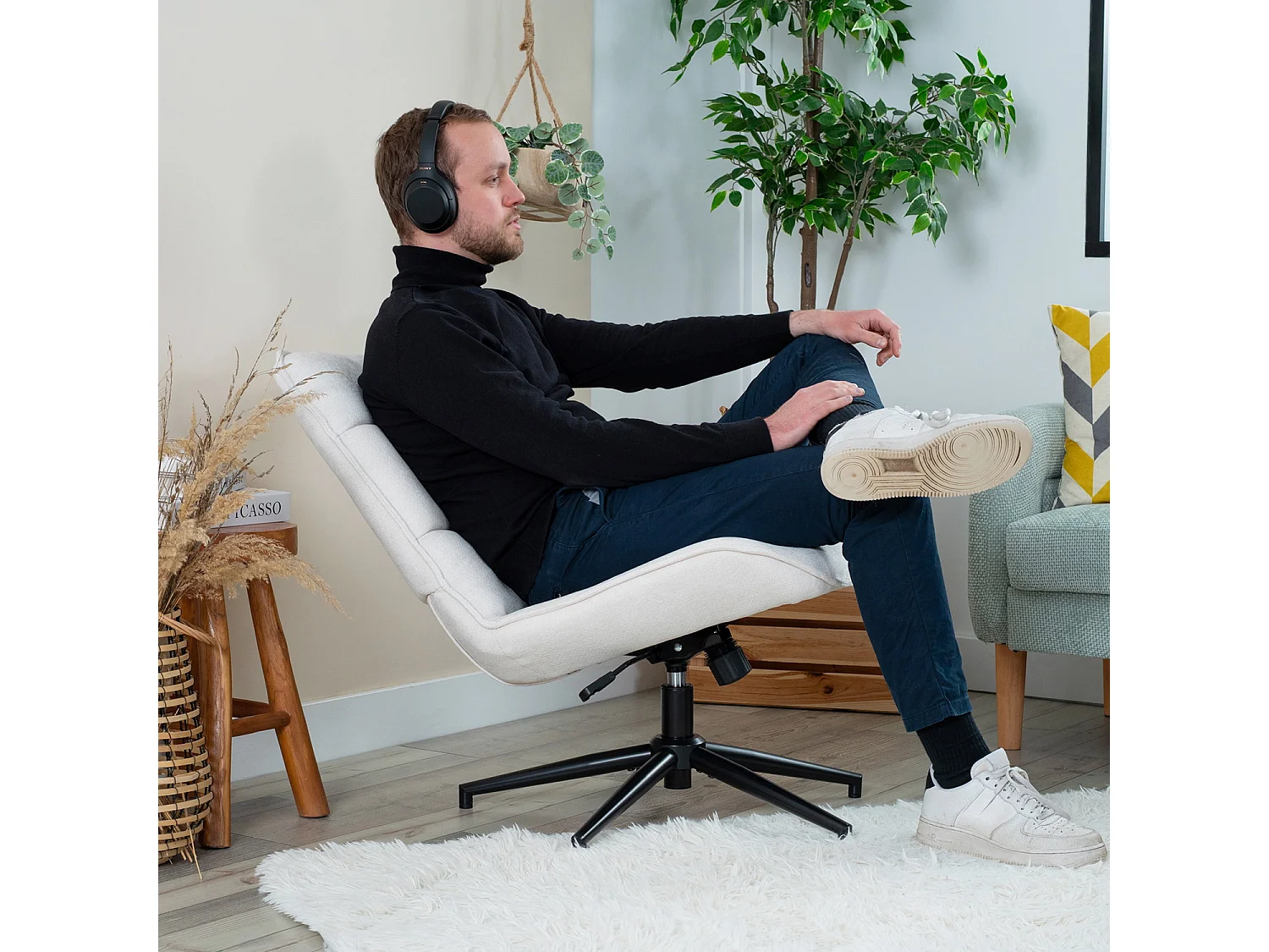 Fauteuil pivotant réglable en hauteur sans accoudoir en chenille style moderne,CHARLOTTE