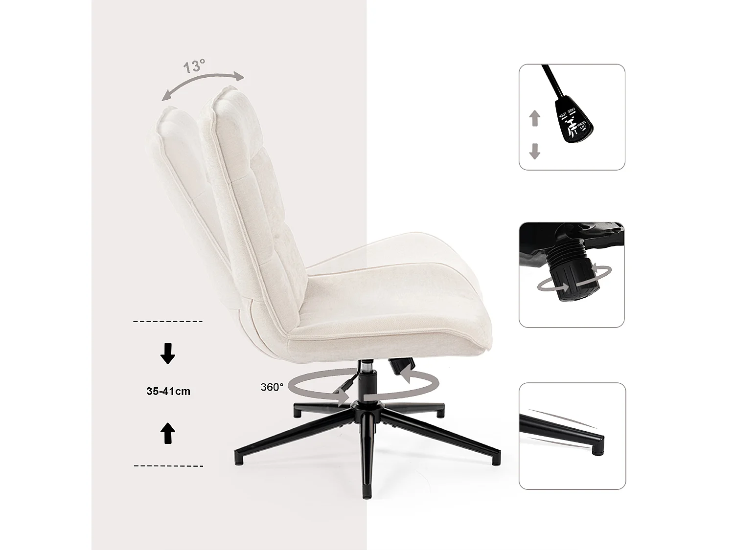 Fauteuil pivotant réglable en hauteur sans accoudoir en chenille style moderne,CHARLOTTE