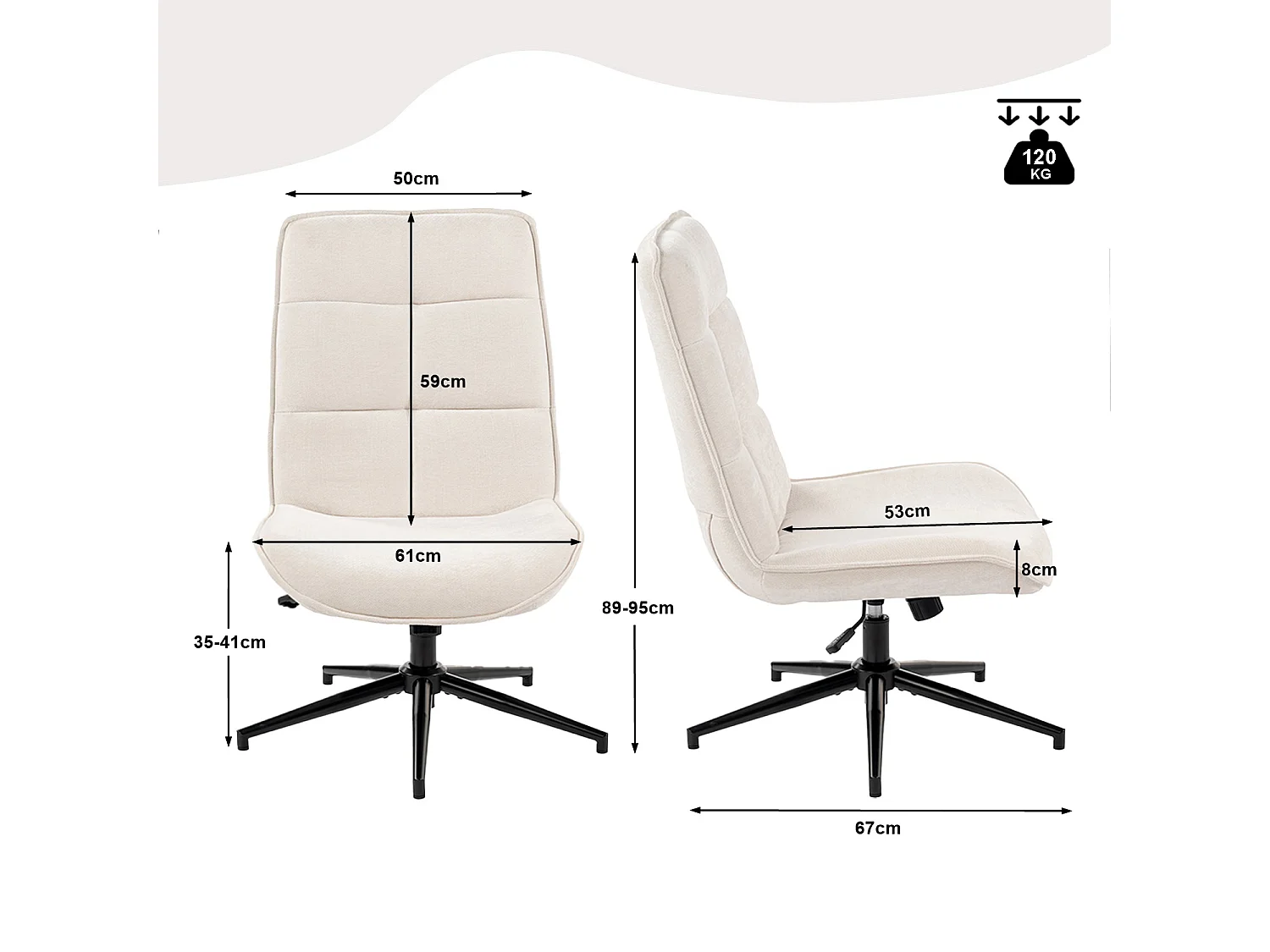 Fauteuil pivotant réglable en hauteur sans accoudoir en chenille style moderne,CHARLOTTE