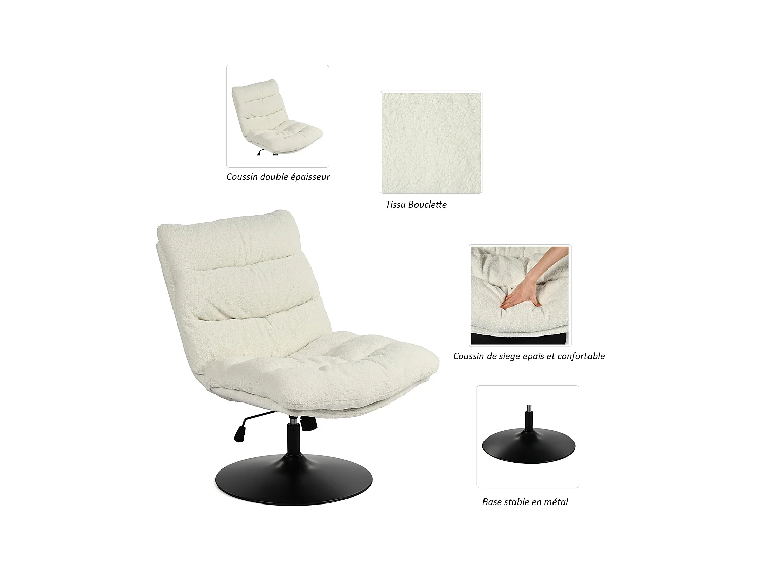 Fauteuil pivotant hauteur réglable avec inclinable sans accoudoirs,LAMBERY