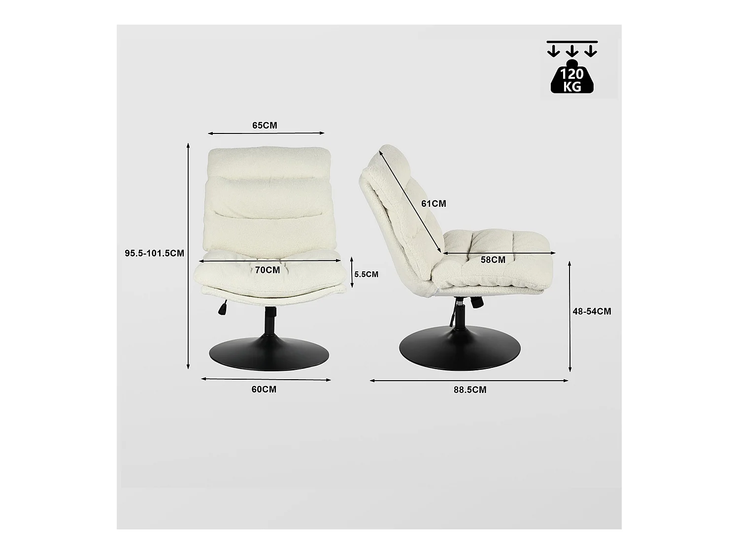 Fauteuil pivotant hauteur réglable avec inclinable sans accoudoirs,LAMBERY