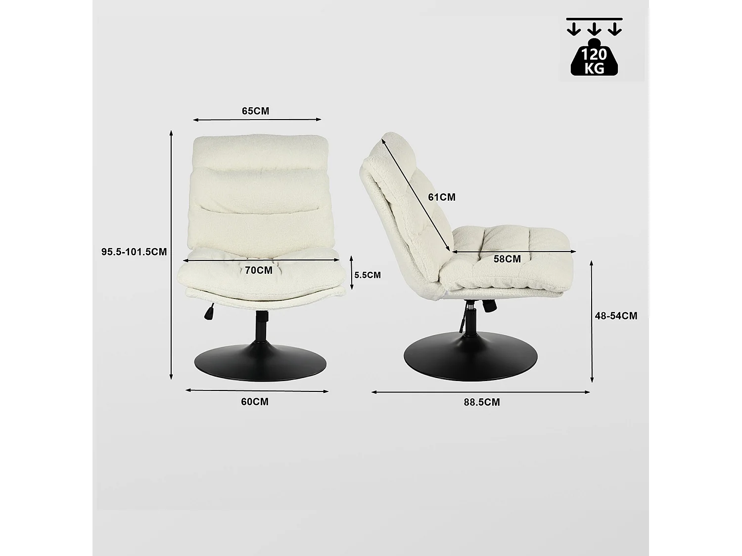 Fauteuil pivotant hauteur réglable avec inclinable sans accoudoirs,LAMBERY