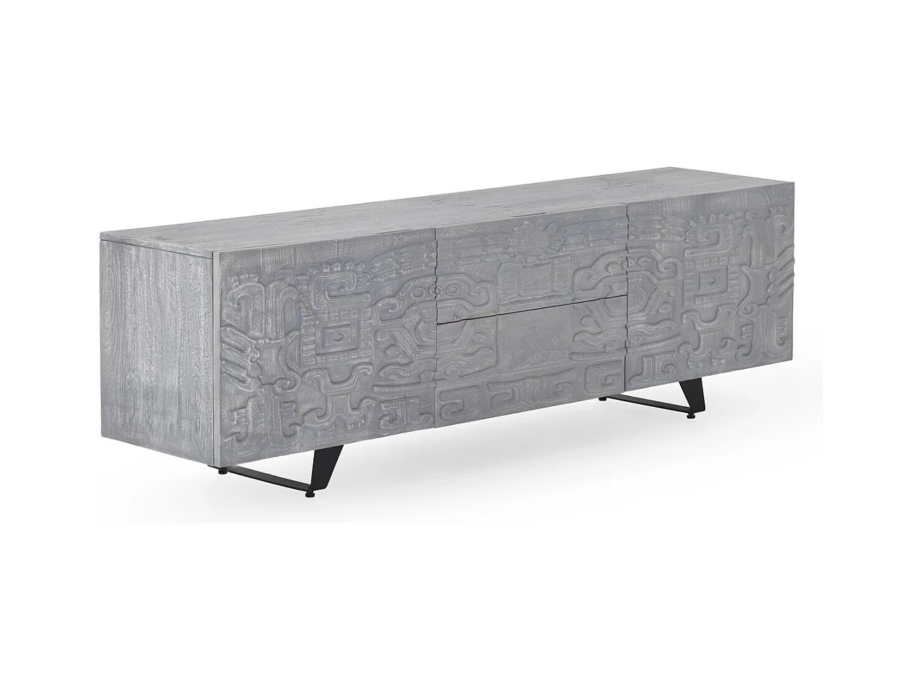 Meuble TV 2 portes et 2 tiroirs gris en bois de manguier