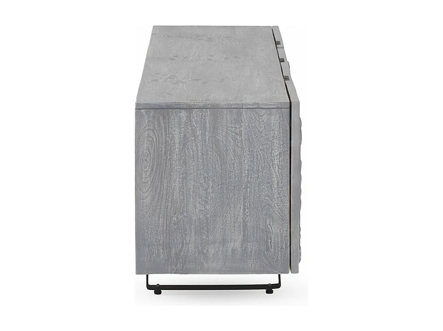 Meuble TV 2 portes et 2 tiroirs gris en bois de manguier