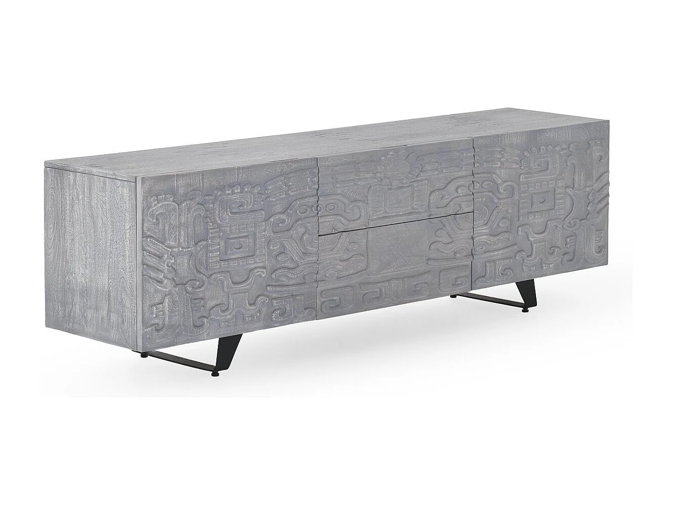 Meuble TV 2 portes et 2 tiroirs gris en bois de manguier