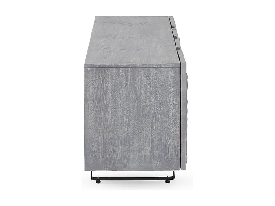 Meuble TV 2 portes et 2 tiroirs gris en bois de manguier