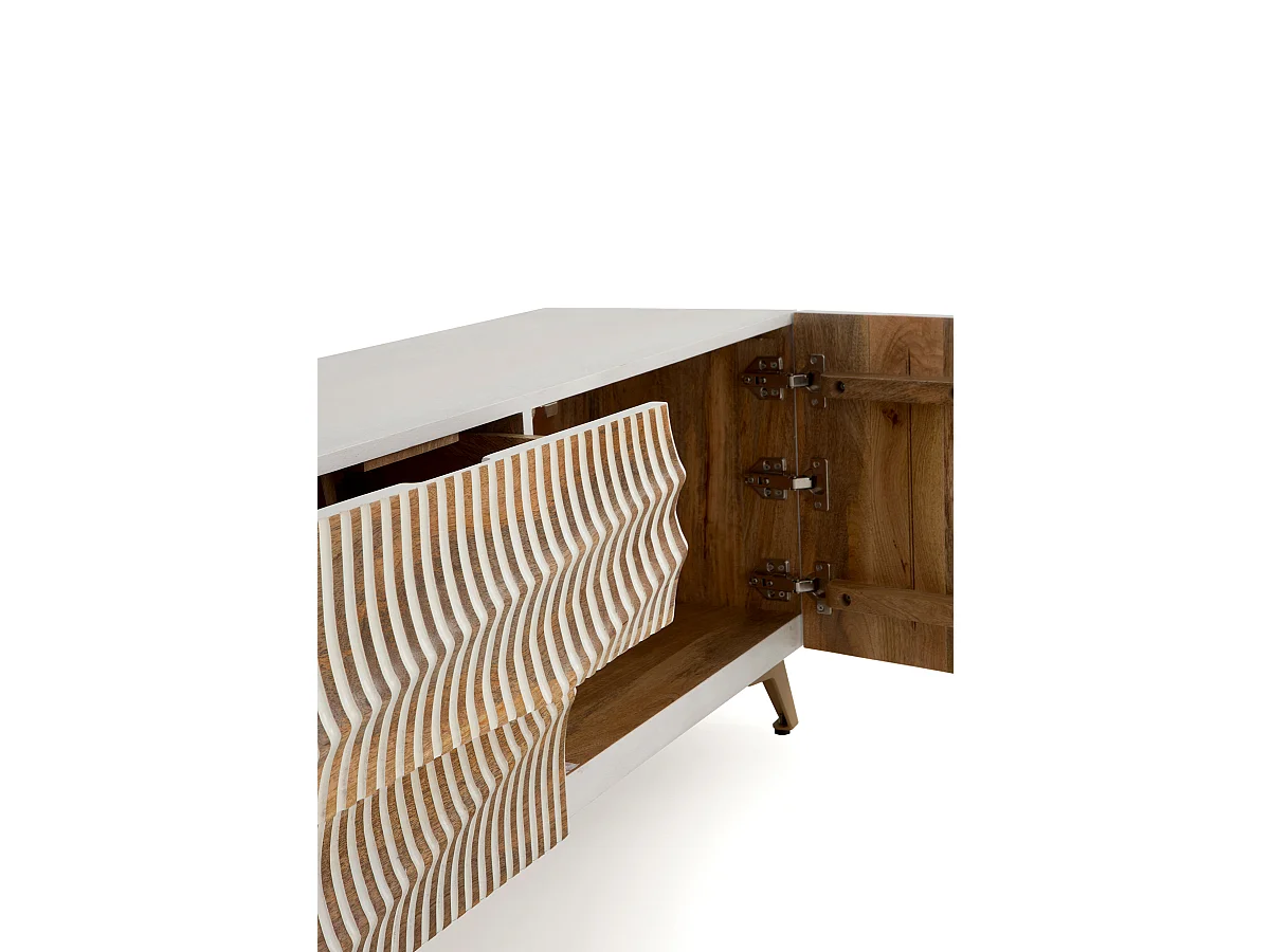 Mobile TV a 2 ante e 2 cassetti patinato bianco in legno di mango