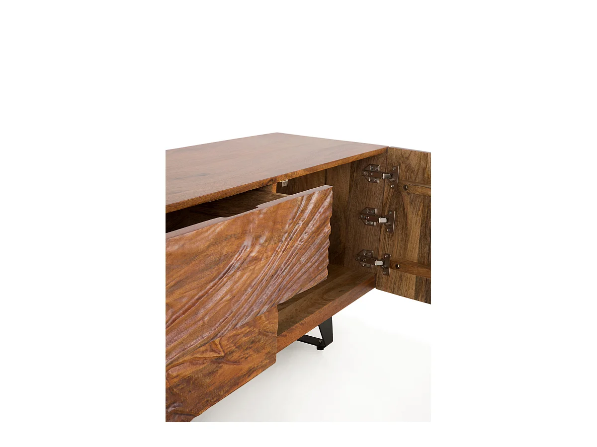 Mueble TV de 2 puertas y 2 cajones en madera maciza de mango