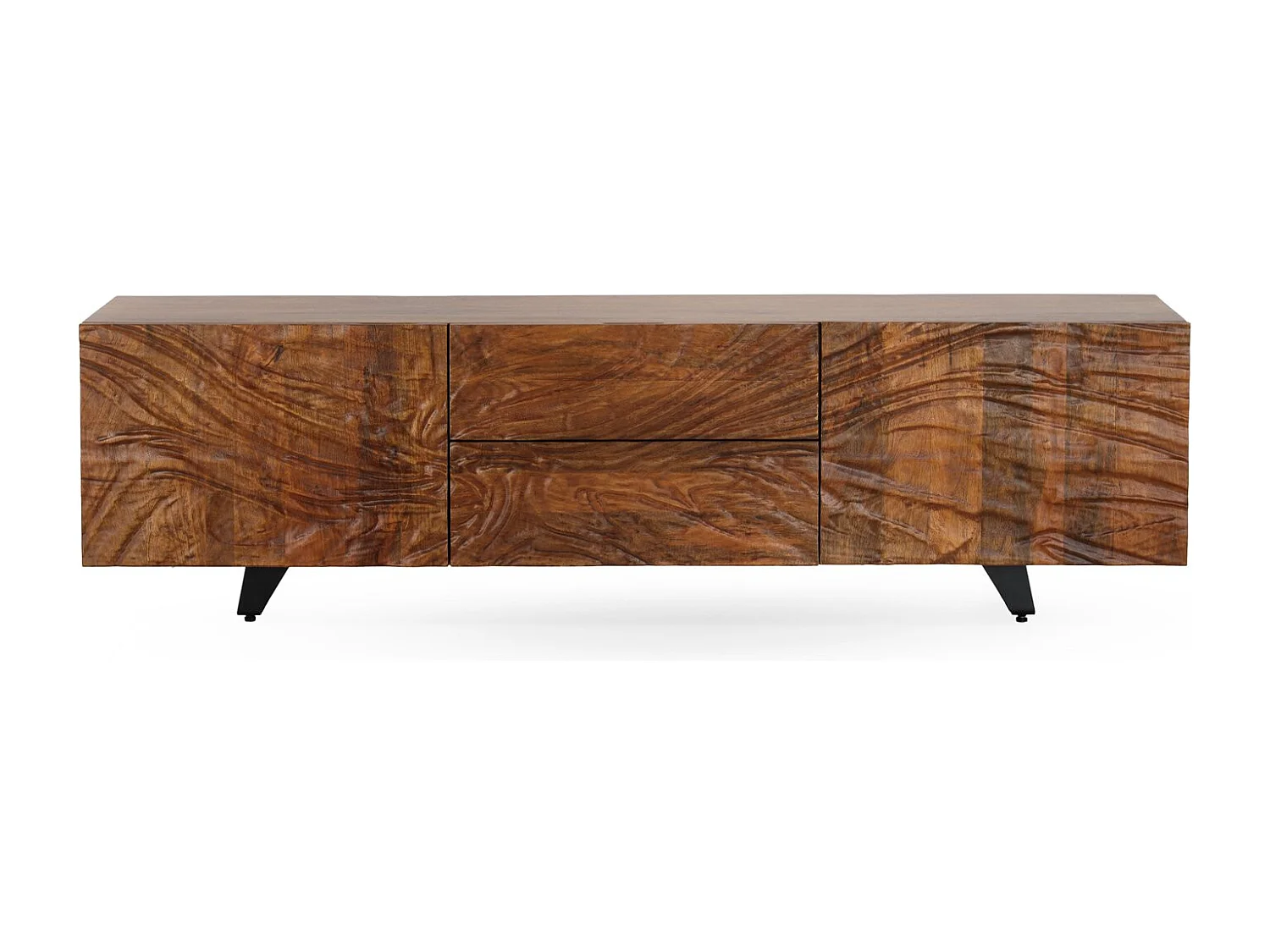 Meuble TV 2 portes et 2 tiroirs en bois massif de manguier