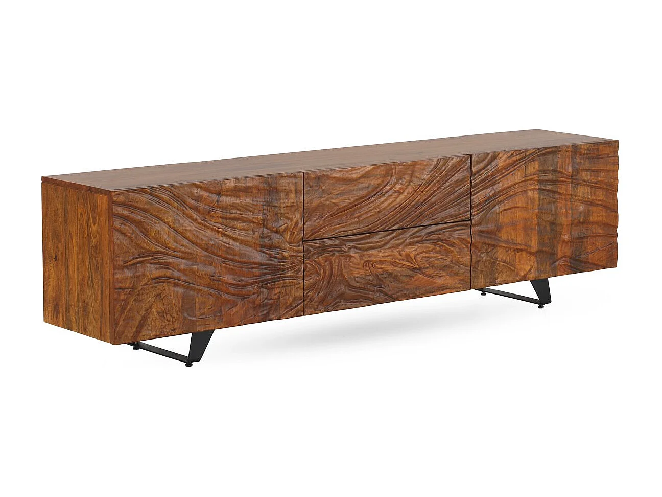 Meuble TV 2 portes et 2 tiroirs en bois massif de manguier