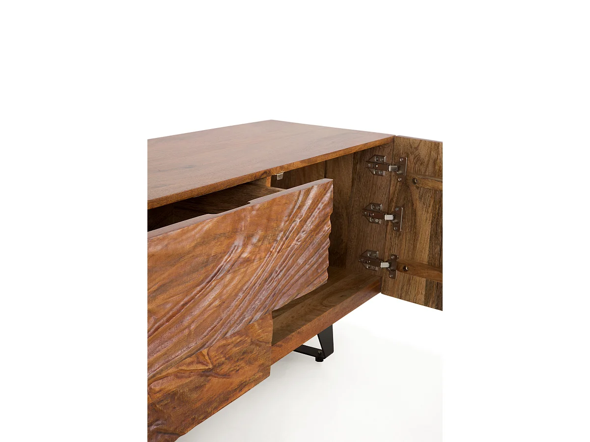 Meuble TV 2 portes et 2 tiroirs en bois massif de manguier