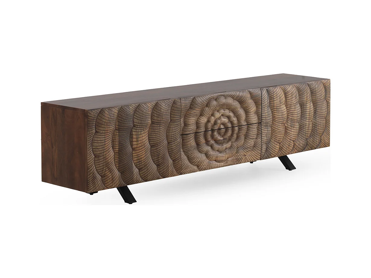 Meuble TV 2 portes et 2 tiroirs en bois massif de manguier