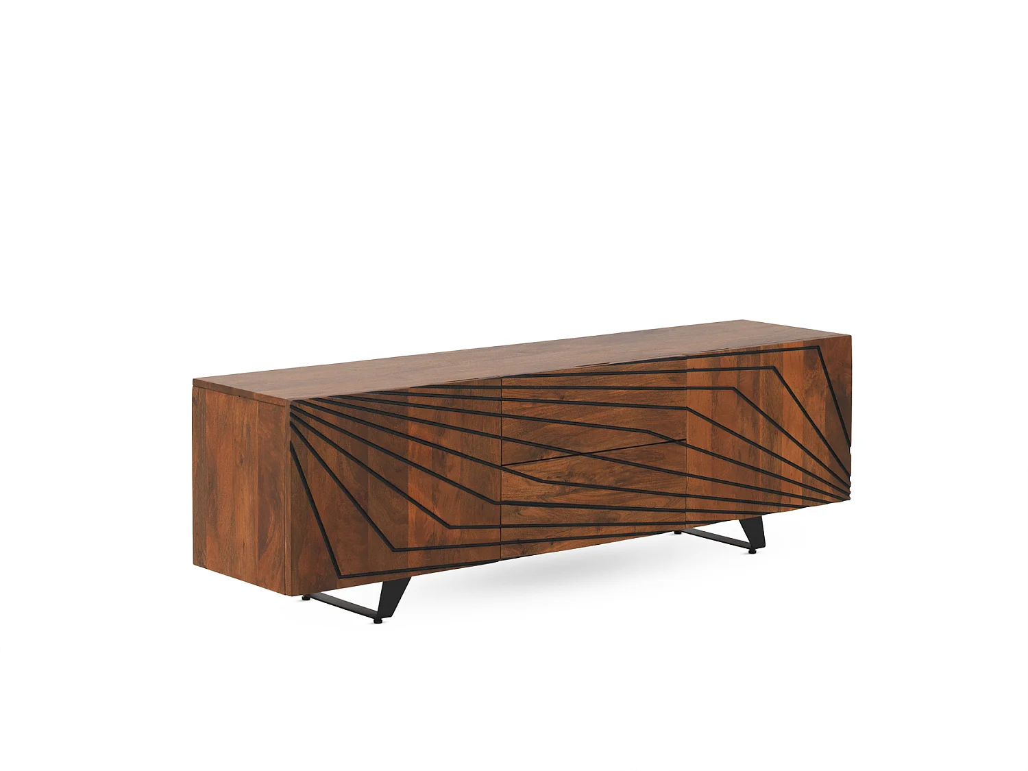 Mueble TV de 2 puertas y 2 cajones de madera maciza de mango