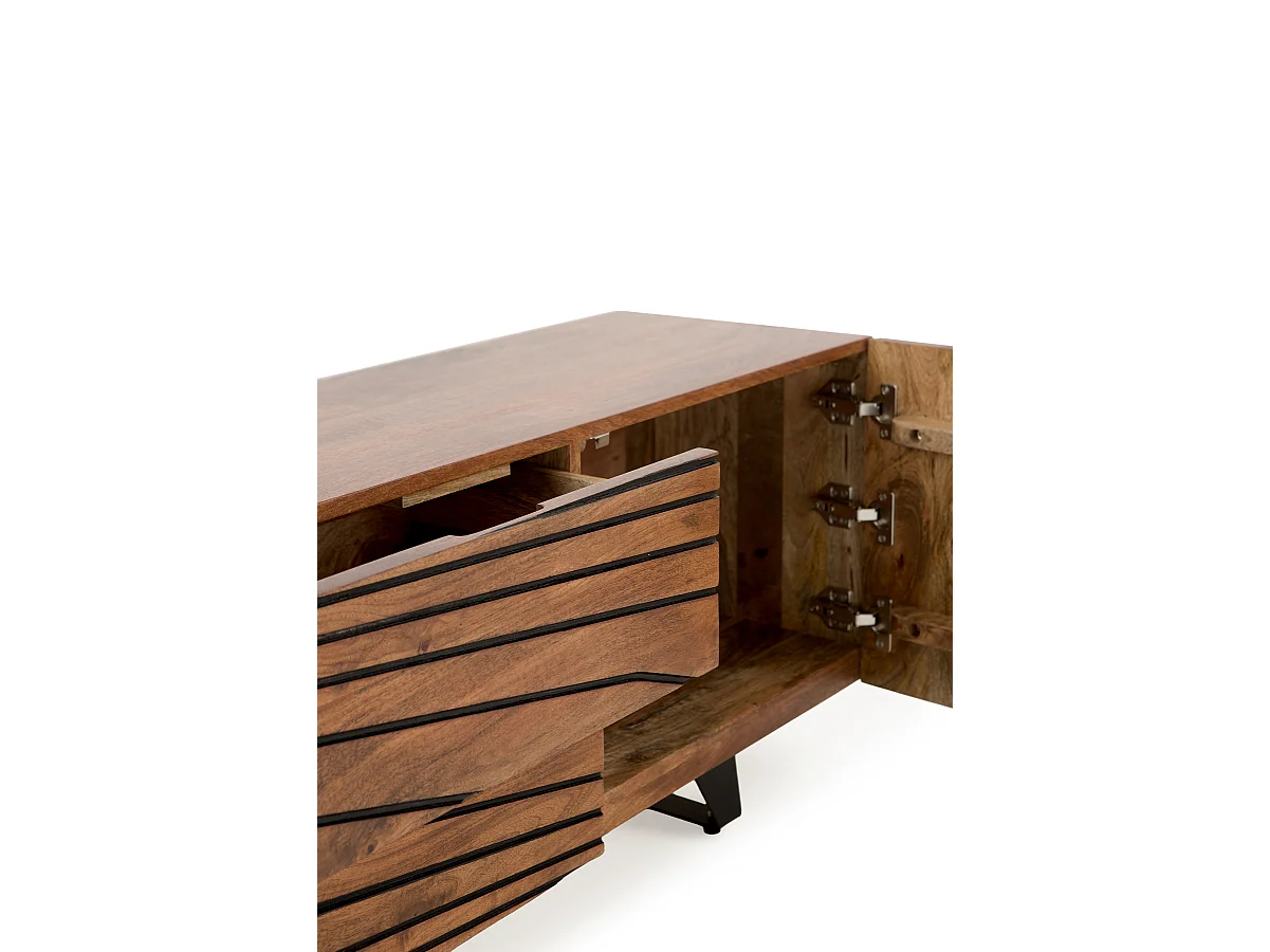 Mueble TV de 2 puertas y 2 cajones de madera maciza de mango