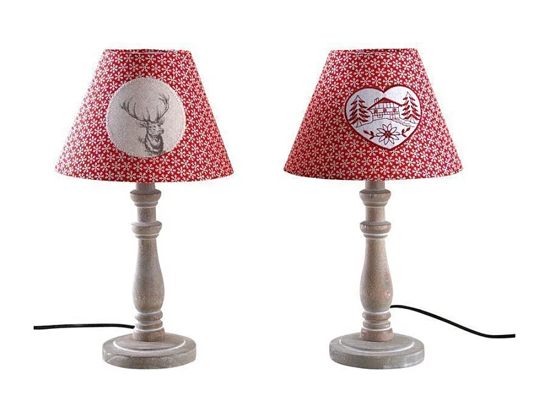 Lampe à poser en bois et coton rouge Lot de 2