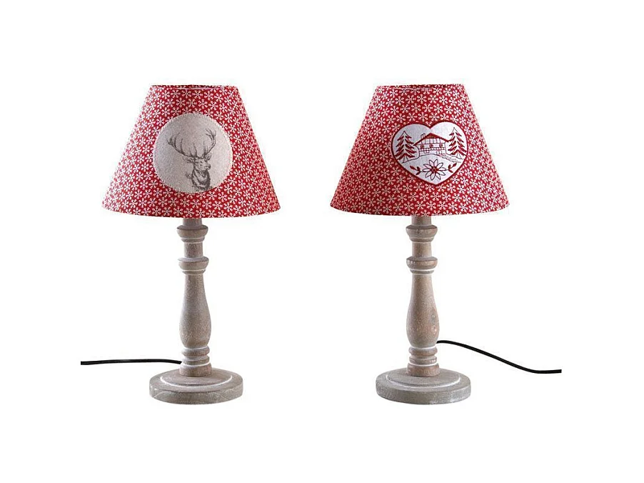 Lampe à poser en bois et coton rouge Lot de 2