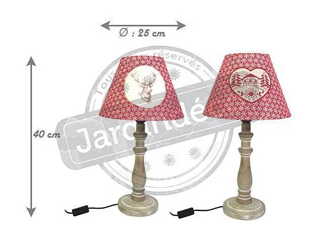 Lampe à poser en bois et coton rouge Lot de 2