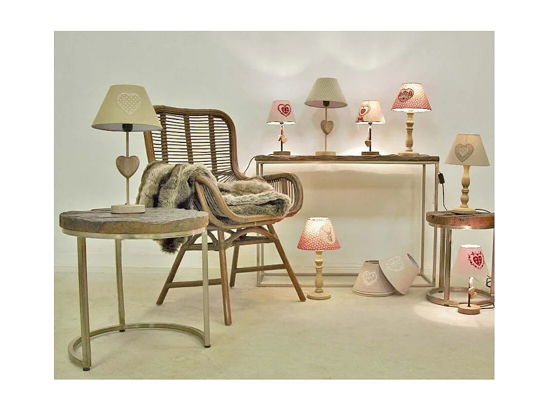 Lampe à poser en bois et coton rouge Lot de 2