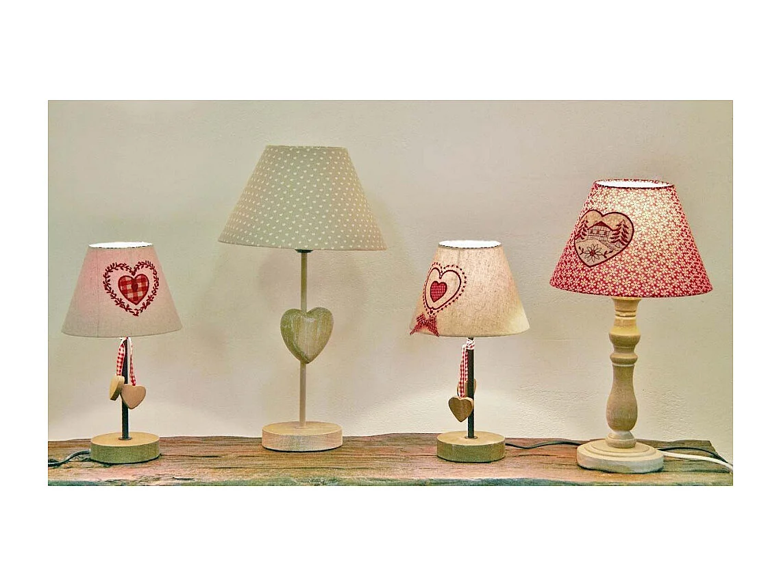 Lampe à poser en bois et coton rouge Lot de 2