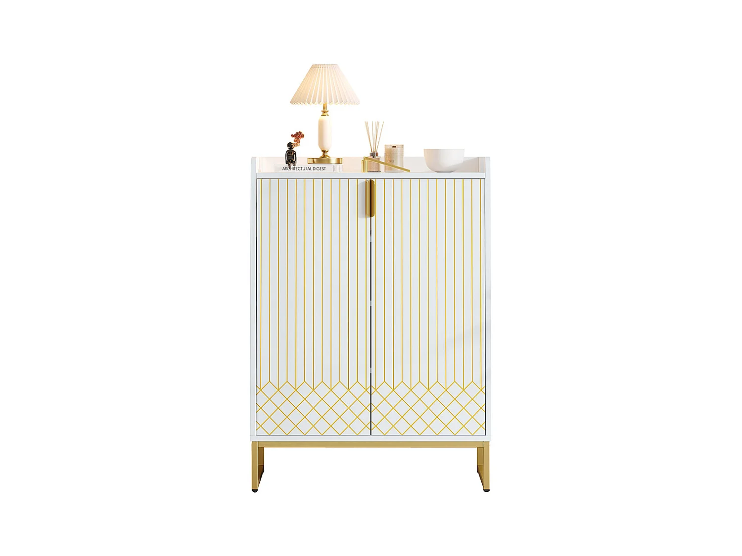 Meuble à chaussures moderne avec pieds métalliques dorés meuble de rangement avec portes blanc