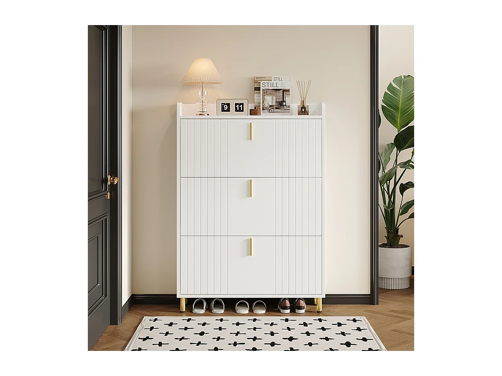 Meuble à chaussures à deux portes meuble d'entrée moderne en MDF à 3 niveaux avec tiroir inférieur ouvert blanc