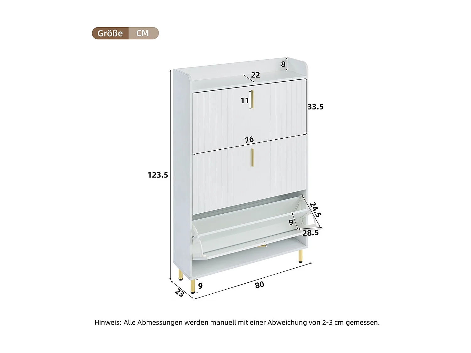 Meuble à chaussures à deux portes meuble d'entrée moderne en MDF à 3 niveaux avec tiroir inférieur ouvert blanc