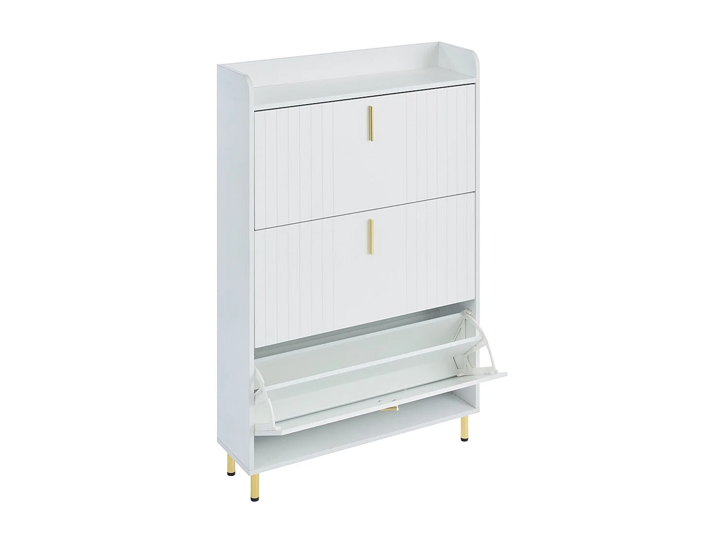 Meuble à chaussures à deux portes meuble d'entrée moderne en MDF à 3 niveaux avec tiroir inférieur ouvert blanc