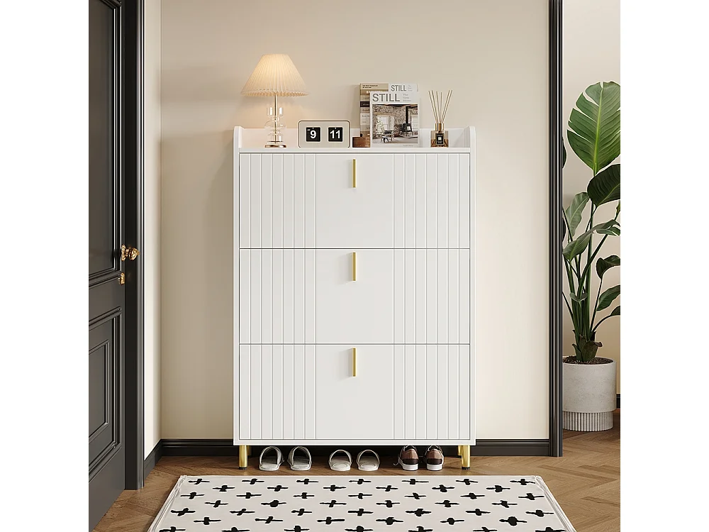 Meuble à chaussures à deux portes meuble d'entrée moderne en MDF à 3 niveaux avec tiroir inférieur ouvert blanc