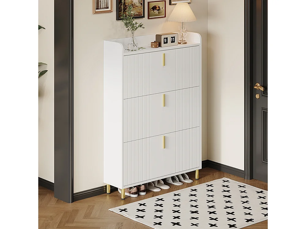 Meuble à chaussures à deux portes meuble d'entrée moderne en MDF à 3 niveaux avec tiroir inférieur ouvert blanc