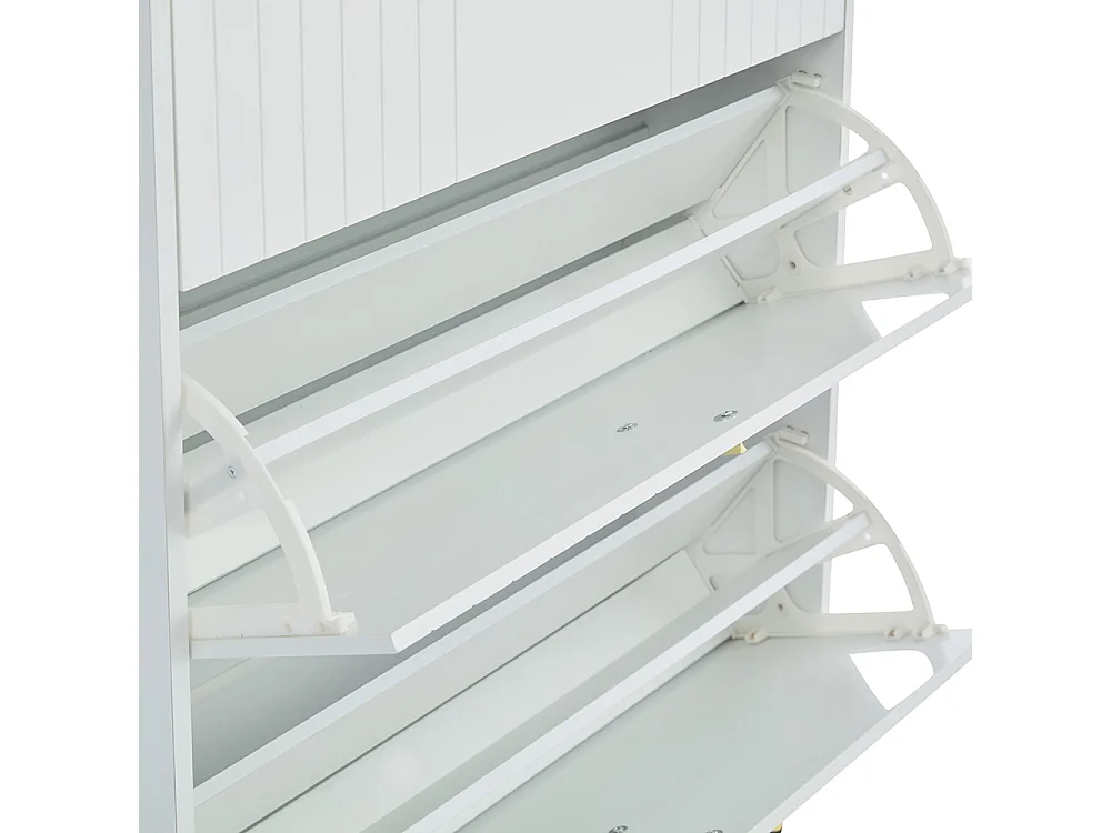 Meuble à chaussures à deux portes meuble d'entrée moderne en MDF à 3 niveaux avec tiroir inférieur ouvert blanc