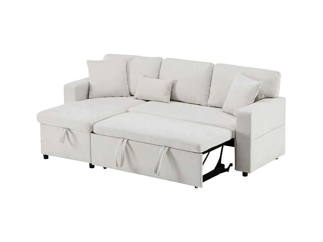 Canapé d'angle canapé convertible coffre de rangement et étagère intégrée blanc