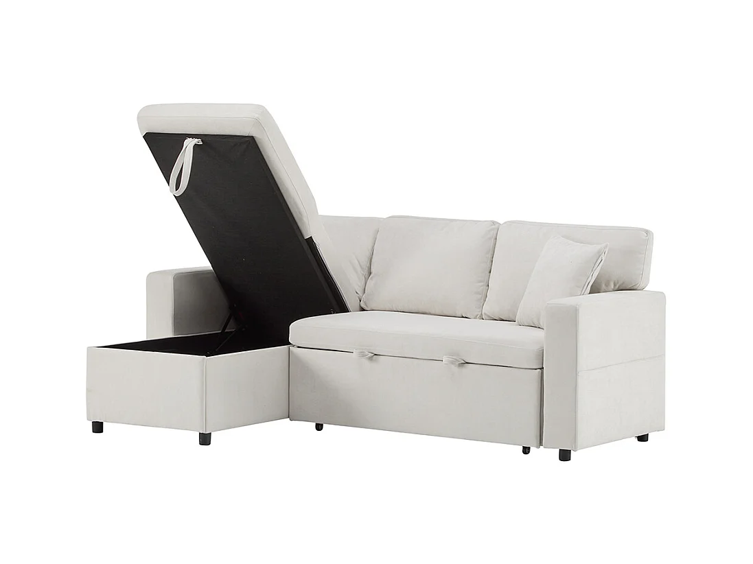 Canapé d'angle canapé convertible coffre de rangement et étagère intégrée blanc