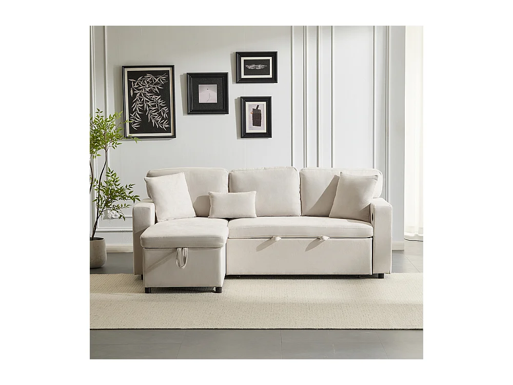 Canapé d'angle canapé convertible coffre de rangement et étagère intégrée blanc