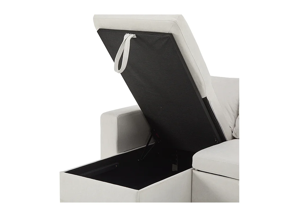 Canapé d'angle canapé convertible coffre de rangement et étagère intégrée blanc