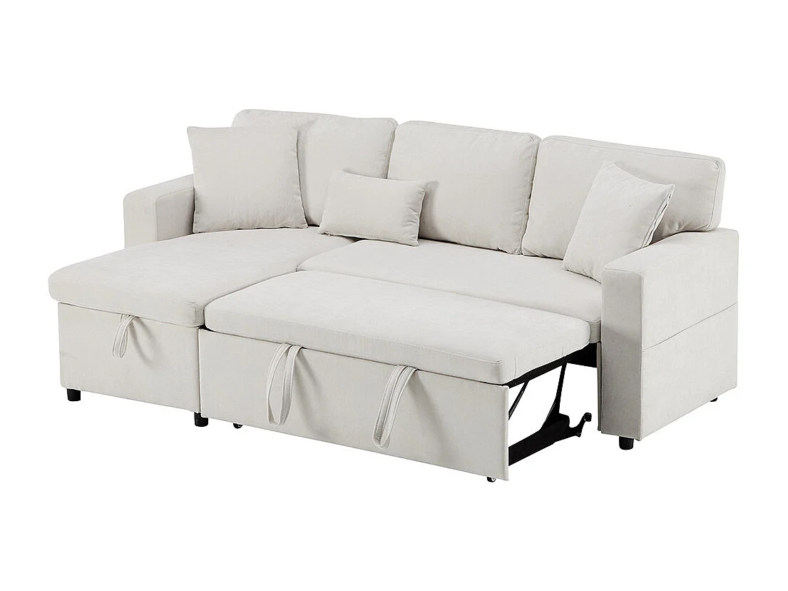 Canapé d'angle canapé convertible coffre de rangement et étagère intégrée blanc