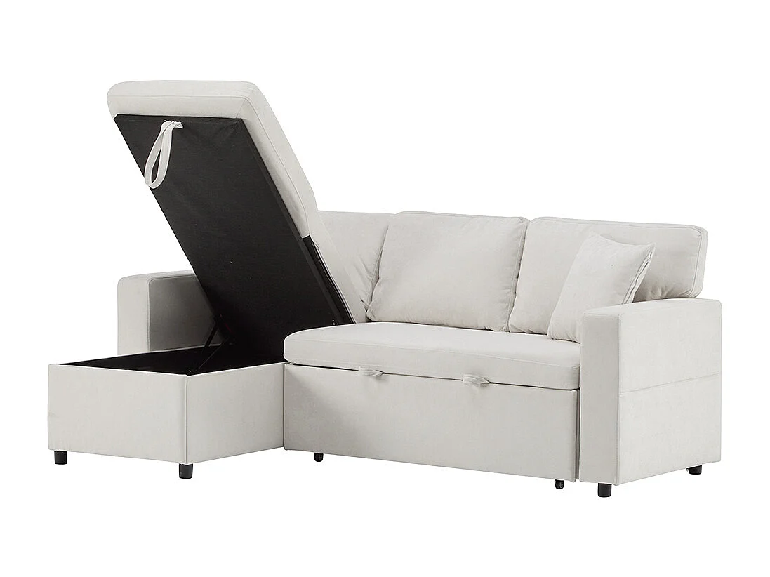 Canapé d'angle canapé convertible coffre de rangement et étagère intégrée blanc