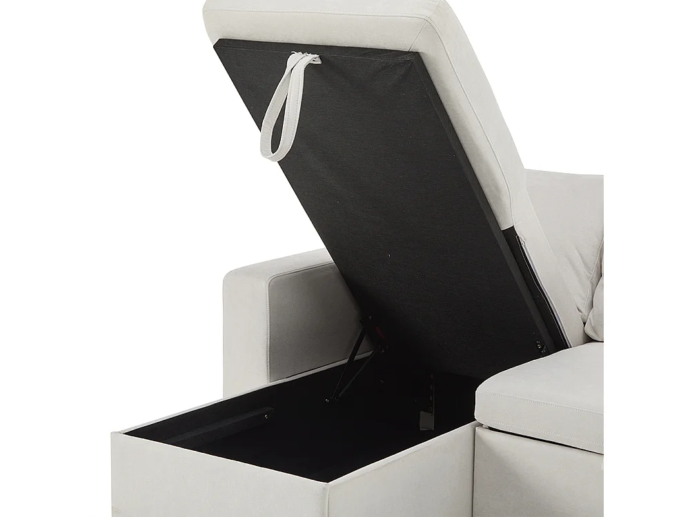 Canapé d'angle canapé convertible coffre de rangement et étagère intégrée blanc