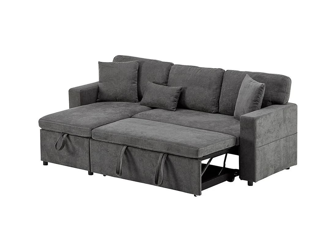 Canapé d'angle canapé convertible coffre de rangement et étagère intégrée gris foncé