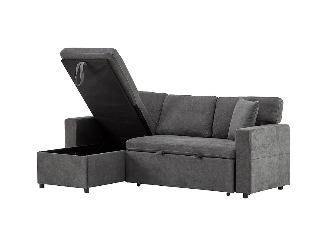 Canapé d'angle canapé convertible coffre de rangement et étagère intégrée gris foncé