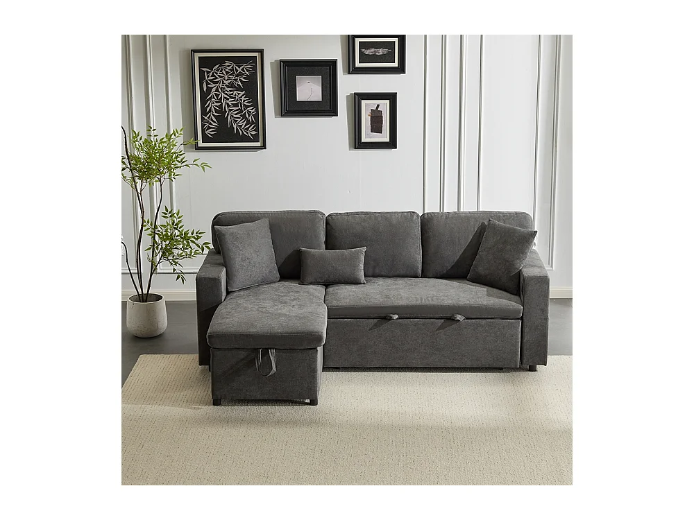 Canapé d'angle canapé convertible coffre de rangement et étagère intégrée gris foncé