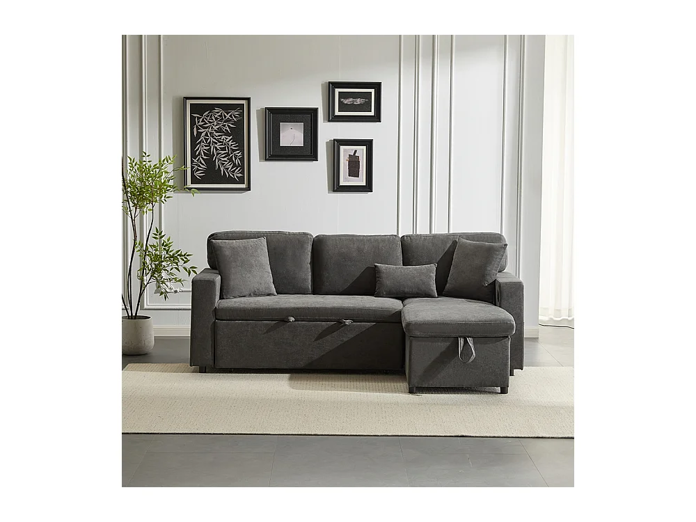 Canapé d'angle canapé convertible coffre de rangement et étagère intégrée gris foncé