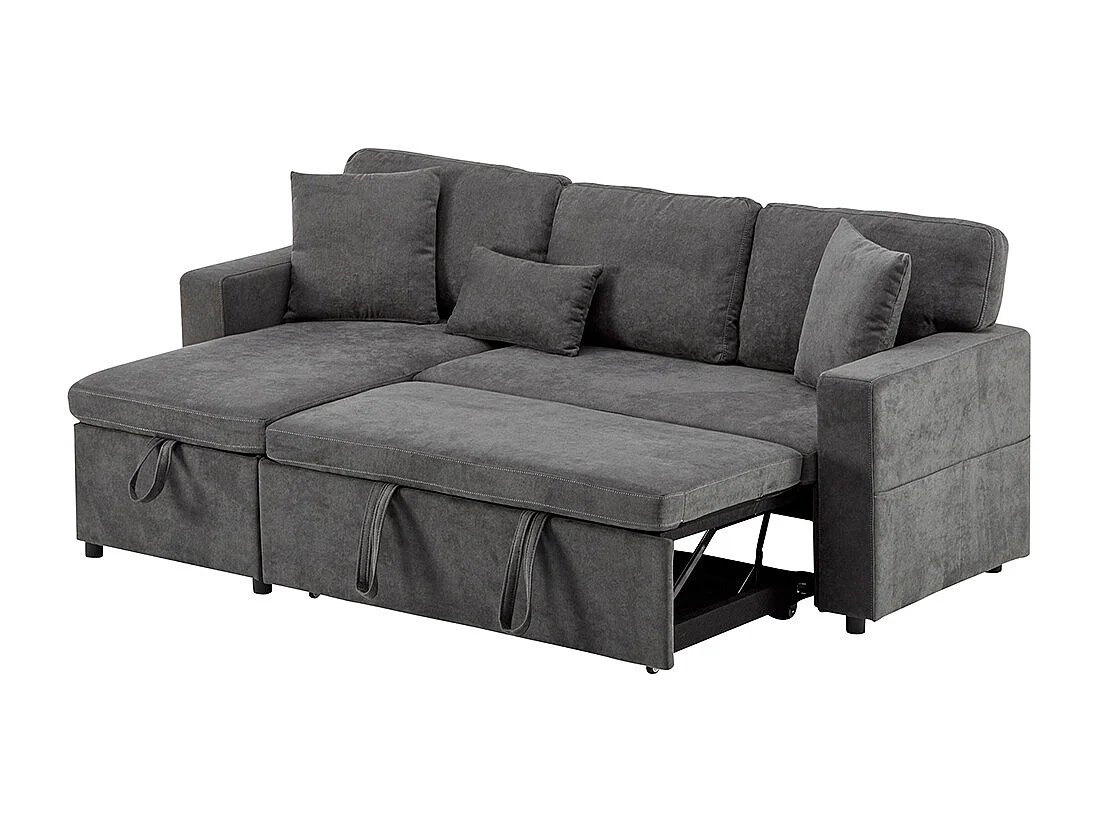 Canapé d'angle canapé convertible coffre de rangement et étagère intégrée gris foncé