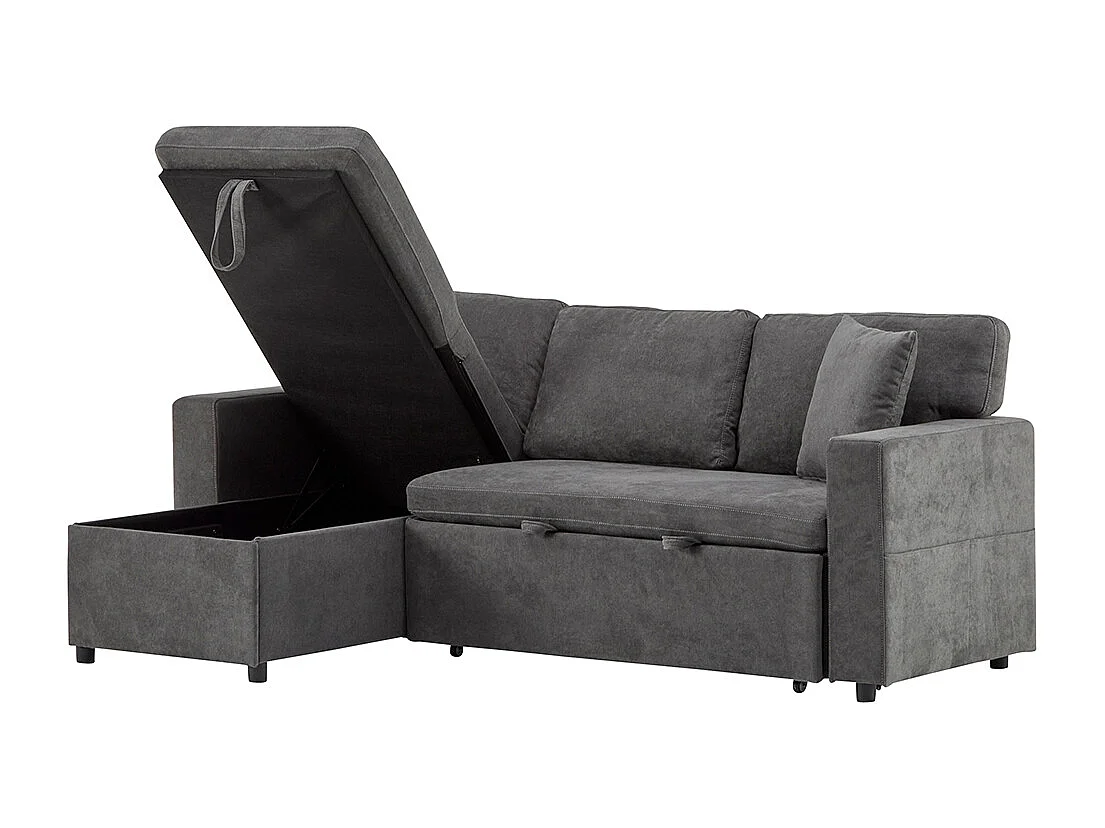 Canapé d'angle canapé convertible coffre de rangement et étagère intégrée gris foncé