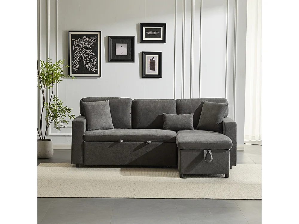 Canapé d'angle canapé convertible coffre de rangement et étagère intégrée gris foncé