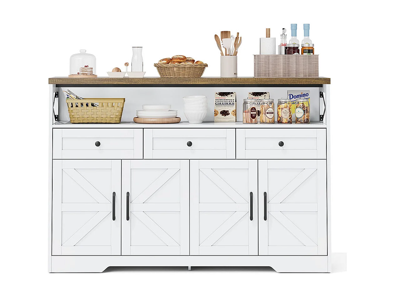 Buffet avec espace de rangement bar à café avec 3 tiroirs console de style cottage avec portes armoires avec étagères blanc