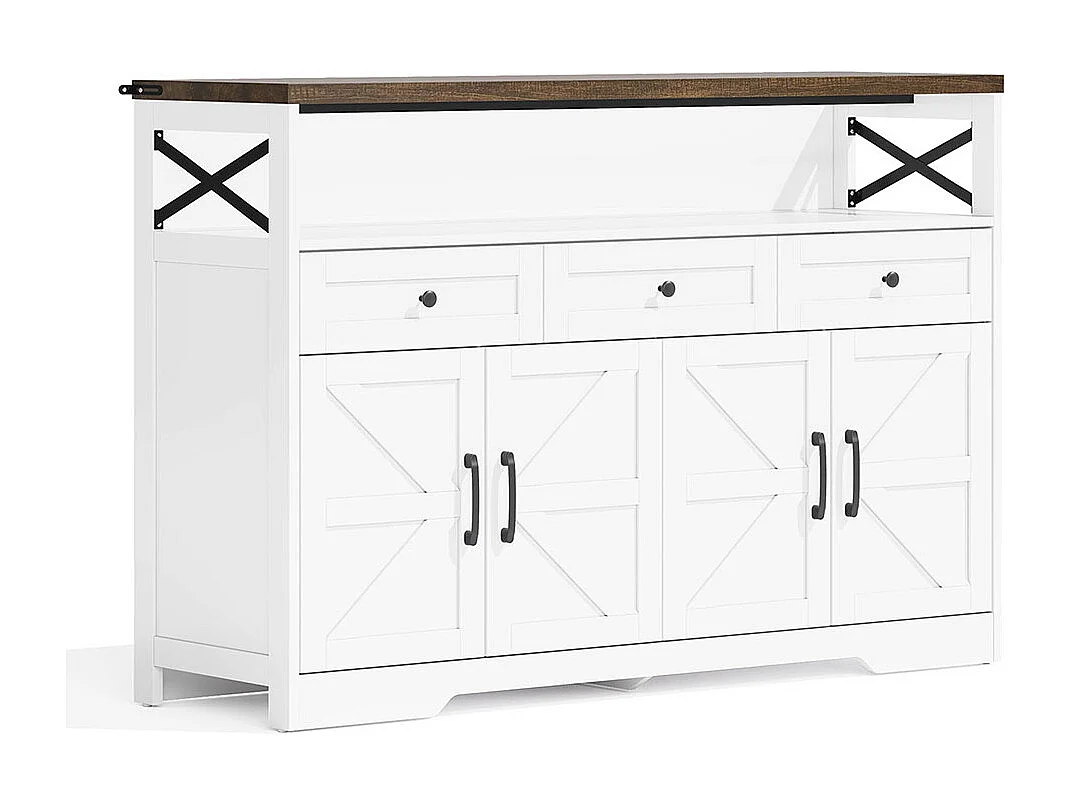 Buffet avec espace de rangement bar à café avec 3 tiroirs console de style cottage avec portes armoires avec étagères blanc